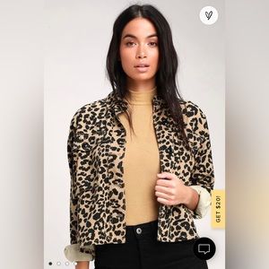 Lulus Fashionably Fierce Beige Leopard Print Denim Jacket